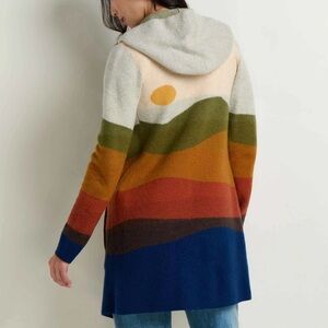 Toad&Co hoodie cardigan, Heartfelt Merino, color block sunset Xl